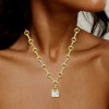 6ct Bezel Emerald Cut Pendant Chain Link Necklace