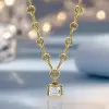 6ct Bezel Emerald Cut Pendant Chain Link Necklace