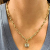 6ct Bezel Emerald Cut Pendant Chain Link Necklace
