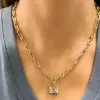 6ct Bezel Emerald Cut Pendant Chain Link Necklace