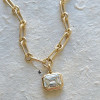 6ct Bezel Emerald Cut Pendant Chain Link Necklace