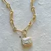 6ct Bezel Emerald Cut Pendant Chain Link Necklace