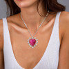 8ctw Ruby and White Flower Halo Heart Necklace