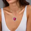 8ctw Ruby and White Flower Halo Heart Necklace