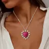 8ctw Ruby and White Flower Halo Heart Necklace