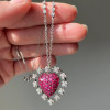 8ctw Ruby and White Flower Halo Heart Necklace