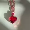 15ct Heart Cut Ruby/Aquamarine Chain Link Statement Necklace