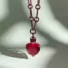 15ct Heart Cut Ruby/Aquamarine Chain Link Statement Necklace