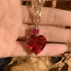 15ct Heart Cut Ruby/Aquamarine Chain Link Statement Necklace