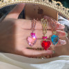 15ct Heart Cut Ruby/Aquamarine Chain Link Statement Necklace