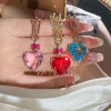 15ct Heart Cut Ruby/Aquamarine Chain Link Statement Necklace