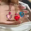 15ct Heart Cut Ruby/Aquamarine Chain Link Statement Necklace