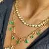 15ctw Pear Cut Emerald Link Chain Station Necklace