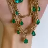 15ctw Pear Cut Emerald Link Chain Station Necklace