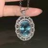 15ct Oval Cut Aquamarine Pearl Halo Vintage Pendant Necklace