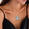 15ct Oval Cut Aquamarine Pearl Halo Vintage Pendant Necklace