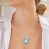 15ct Oval Cut Aquamarine Pearl Halo Vintage Pendant Necklace