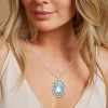 15ct Oval Cut Aquamarine Pearl Halo Vintage Pendant Necklace