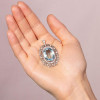 15ct Oval Cut Aquamarine Pearl Halo Vintage Pendant Necklace