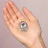 15ct Oval Cut Aquamarine Pearl Halo Vintage Pendant Necklace