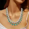 48ctw Pear Cut Paraiba Fringe Statement Necklace