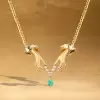 Pear Cut Emerald Vintage Love Hands Pendant Necklace