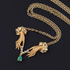 Pear Cut Emerald Vintage Love Hands Pendant Necklace