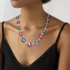 85ctw Blue and Ruby Flower Vintage Statement Necklace