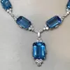 110ctw Emerald Cut Aquamrine Vintage Statement Necklace