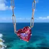 15ct Heart Cut Aquamarine/Pink Chain Link Statement Necklace