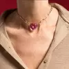 15ct Heart Cut Aquamarine/Pink Chain Link Statement Necklace