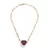 15ct Heart Cut Aquamarine/Pink Chain Link Statement Necklace