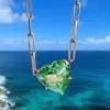 15ct Heart Cut Aquamarine/Pink Chain Link Statement Necklace