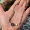 18ctw Heart Cut Tanzannite Blue Sapphire Tennis Necklace