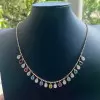 35ctw Pear Cut Multicolor Sapphire Station Statement Necklace