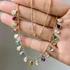 35ctw Pear Cut Multicolor Sapphire Station Statement Necklace