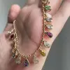35ctw Pear Cut Multicolor Sapphire Station Statement Necklace