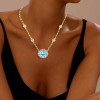2.5ct Oval Cut Aquamarine Halo Pendant Necklace