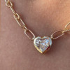 5.6ct Heart Cut Hidden Halo Pendant Paperclip Chain Necklace
