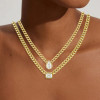 Simple Cuban Link Chain Bezel Set Pendant Necklace