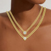 Simple Cuban Link Chain Bezel Set Pendant Necklace