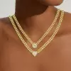 Simple Cuban Link Chain Bezel Set Pendant Necklace