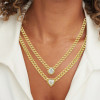 Simple Cuban Link Chain Bezel Set Pendant Necklace