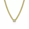 Simple Cuban Link Chain Bezel Set Pendant Necklace
