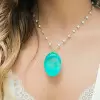 16ct Large Oval Cut Paraiba Multi-cut Chain Statement Necklace