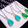 14ct Pear Cut Paraiba/Emerald Bubble Chain Statement Necklace