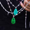 14ct Pear Cut Paraiba/Emerald Bubble Chain Statement Necklace