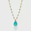 14ct Pear Cut Paraiba/Emerald Bubble Chain Statement Necklace