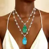 14ct Pear Cut Paraiba/Emerald Bubble Chain Statement Necklace