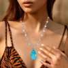 14ct Pear Cut Paraiba/Emerald Bubble Chain Statement Necklace
